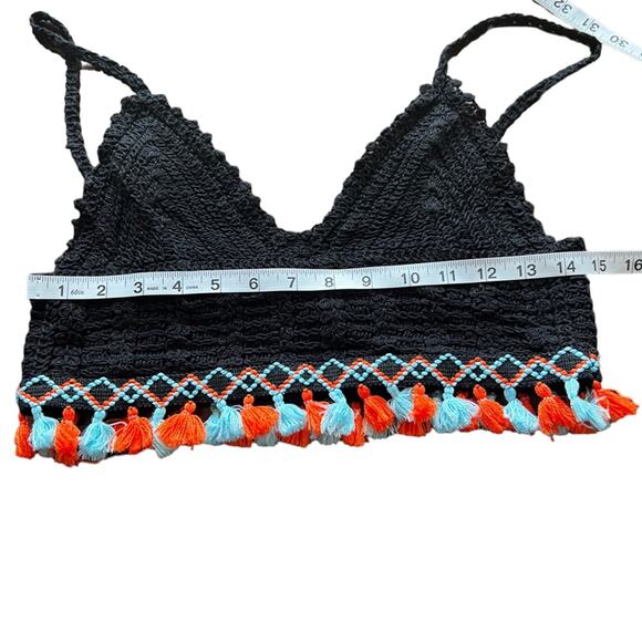 Adora Crocheted Black Tank Top with Pom Pom Fringes Size - Picture 3 of 9